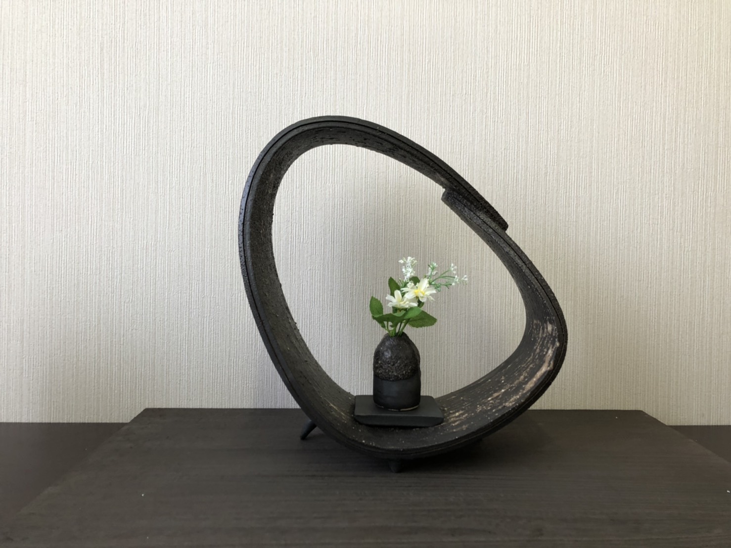 刷毛目楕円花入れ